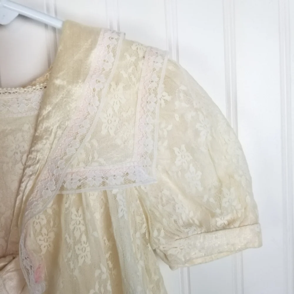 Gunne Sax Jessica McClintock Vintage Lace Over Satin Short Sleeve Dress Girls 4